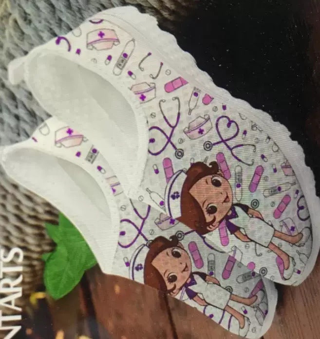 Sports Casual Women Cute Cartoon Nurse Printed Mesh Shoes
