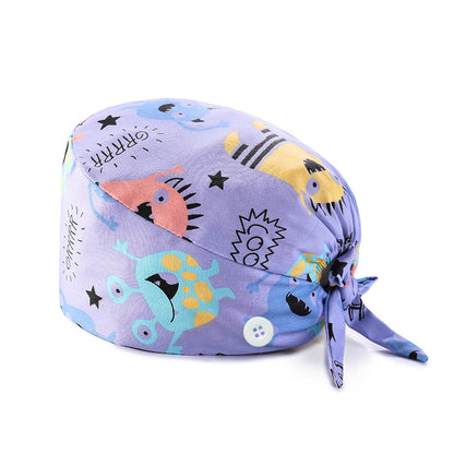 Printed Cotton Long Hair Nurse Hat European And American Surgeon Hat Female Lace button