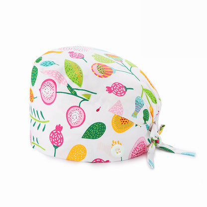 Printed Cotton Long Hair Nurse Hat European And American Surgeon Hat Female Lace button