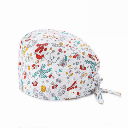 Printed Cotton Long Hair Nurse Hat European And American Surgeon Hat Female Lace button