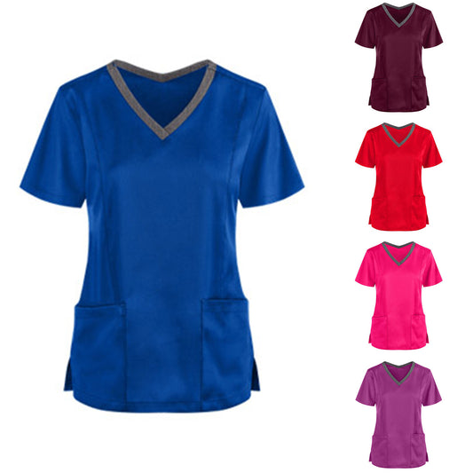V-neck Tooling Short-sleeved Slit Nurse Outfit Women