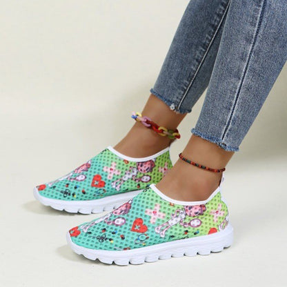 Sports Casual Women Cute Cartoon Nurse Printed Mesh Shoes