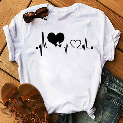 New Spring Summer Women's Wear Short Sleeve Nurse Heartbeat Printed T-shirt Bottoming Shirt AliExpress Amazon Top