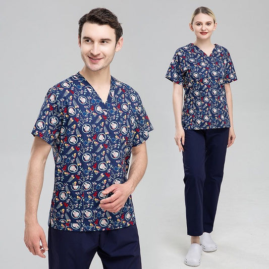 Cartoon Short Sleeve Scrubs Collar Nurse Clothes