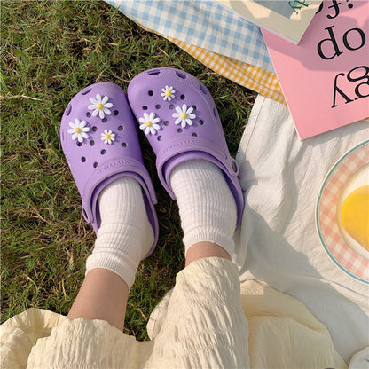 Nurse Hole Shoes Tide Baotou Summer Non-slip Small Flowers Flat Outdoor Beach Couple Slippers