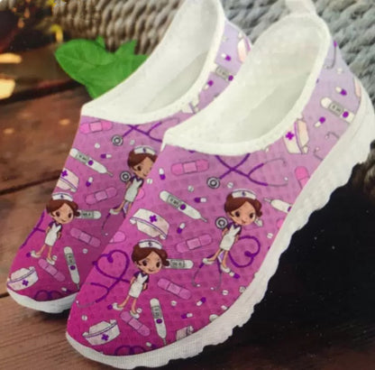 Sports Casual Women Cute Cartoon Nurse Printed Mesh Shoes