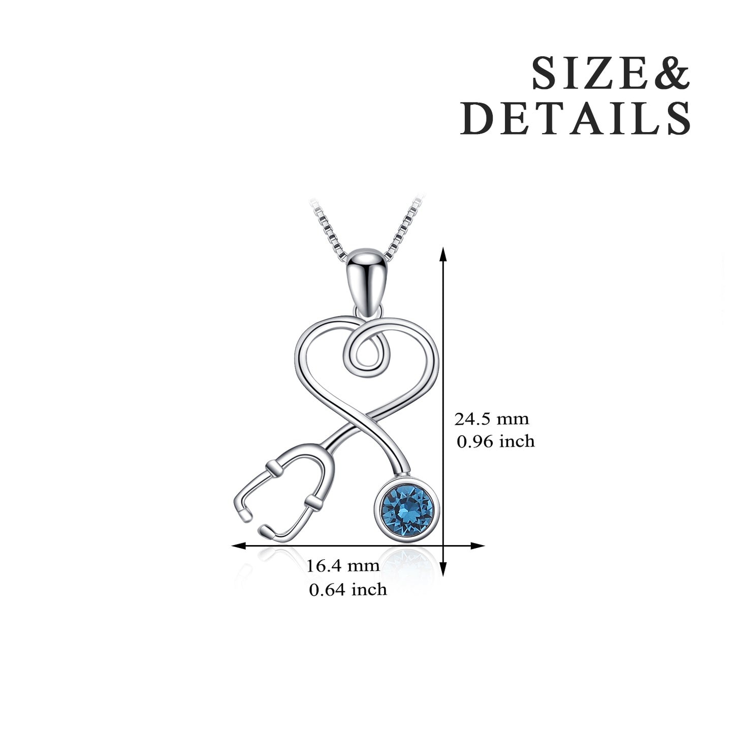 Nurse Doctor Stethoscope Necklace 925 Sterling Silver with Charm Pendant