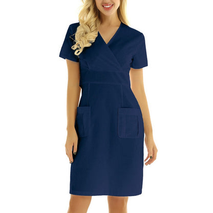 Women's Short-sleeved V-neck Nurses' Uniform Nurse Dress