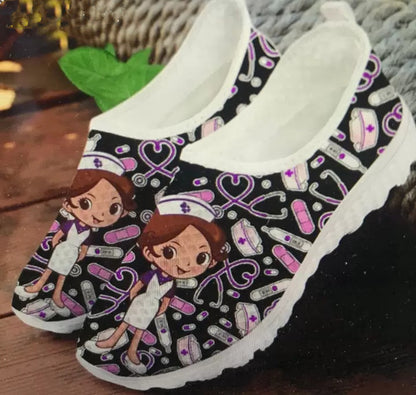 Sports Casual Women Cute Cartoon Nurse Printed Mesh Shoes