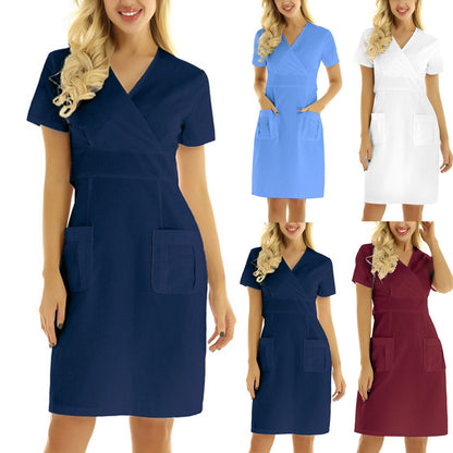 Women's Short-sleeved V-neck Nurses' Uniform Nurse Dress