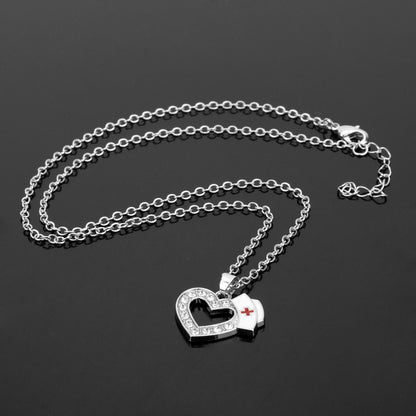 Creative New Diamond Heart-shaped Nurse Hat Pendant Necklace