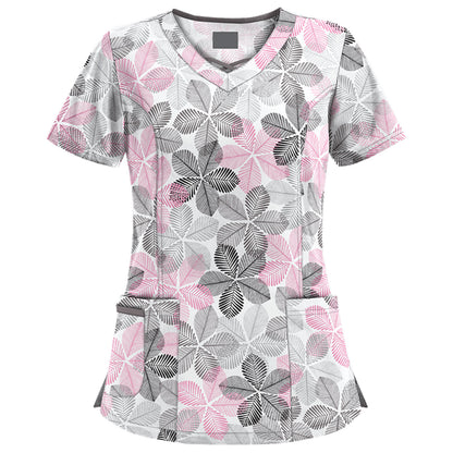 Women's Printed Pullover Nurse Dress V-Neck T-Shirt